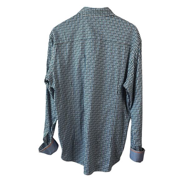 Buttercloth Mens Shirt XL Blue Black White Plaid Business Casual Flip Cuff Relax - Picture 10 of 10